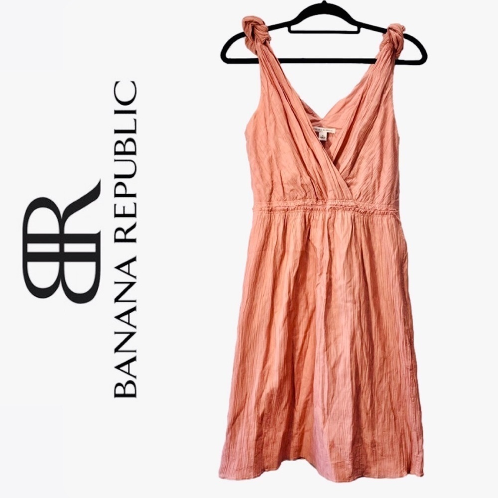 Banana Republic Silk Cotton Peach Pink Crepe Crinkle Summer Dress